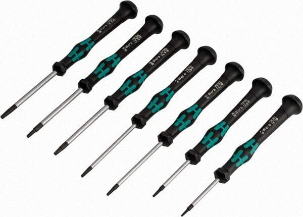 Wera - 7 Piece T5 to T15 Micro Handle Torx Driver Set - T5, T6, T7, T8, T9, T10, T15 - Exact Industrial Supply