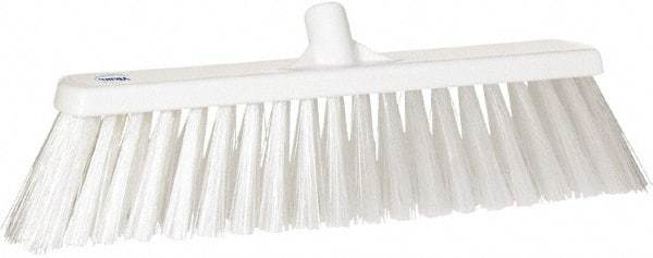 Vikan - 19" Heavy Duty Synthetic Push Broom - 4-25/64" Bristle Length, Plastic Block, European Threaded Handle Connection - Exact Industrial Supply