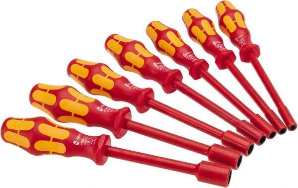 Wera - 7 Piece 3/16 to 1/2" Insulated Nutdriver Set - Solid Shaft, Ergonomic Handle - Exact Industrial Supply