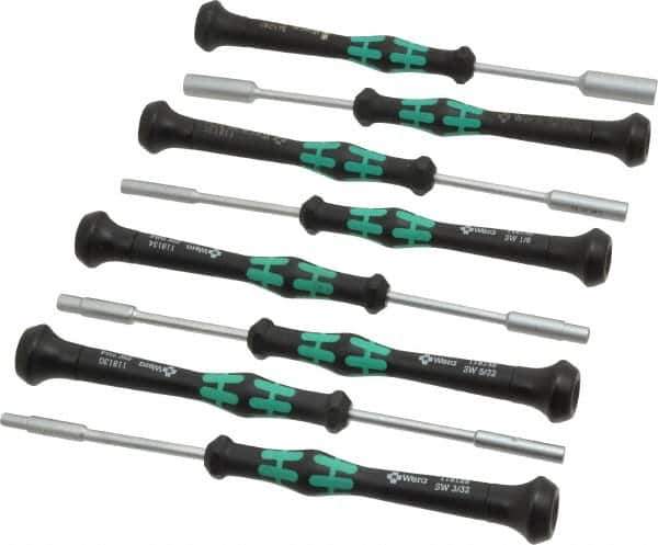 Wera - 8 Piece 3/32 to 1/4" Electronic Nutdriver Set - Solid Shaft, Ergonomic Handle - Exact Industrial Supply