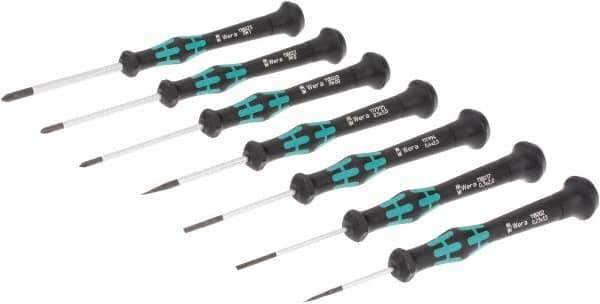 Wera - 7 Piece Phillips & Slotted Screwdriver Set - Blade Sizes: Width Metric 1.5, 2, 2.5 & 3.5, Bit Sizes: Philips #00 to #1 - Exact Industrial Supply