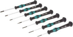 Wera - 7 Piece Phillips & Slotted Screwdriver Set - Blade Sizes: Width Metric 1.5, 2, 2.5 & 3.5, Bit Sizes: Philips #00 to #1 - Exact Industrial Supply
