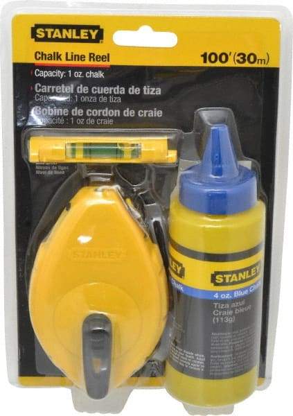 Stanley - 100' Long Chalk Reel, Chalk, Line Level - Blue - Exact Industrial Supply