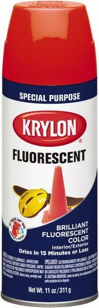 Krylon - Orange Yellow, Fluorescent, Aerosol Spray Paint - 15 to 20 Sq Ft per Can, 12 oz Container - Exact Industrial Supply