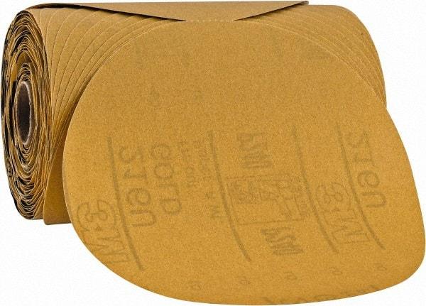 3M - 6" Diam, 240 Grit Aluminum Oxide Adhesive PSA Disc - Very Fine Grade, Gold, A Weighted Backing, Flexible, Use with Random Orbital Sanders - Exact Industrial Supply