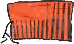 Value Collection - 13 Piece, 1/8 to 3/8", Pin Punch Set - Comes in Vinyl Case - Exact Industrial Supply