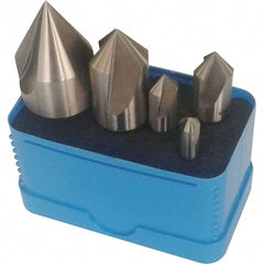 Interstate - 5 Piece, 1/4 to 1" Head Diam, 90° Included Angle, Single End Countersink Set - Exact Industrial Supply