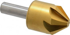 Melin Tool - 1-1/4" Head Diam, 1/2" Shank Diam, 6 Flute 82° Cobalt Countersink - TiN Finish, 3" OAL, Single End, Straight Shank, Right Hand Cut - Exact Industrial Supply