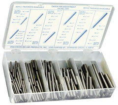 Precision Brand - 100 Piece, #0 to #6" Pin Diam, Taper Pin Assortment - 3/4 to 3" Long, 1215 & 12L14 Steel - Exact Industrial Supply