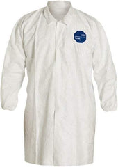 Dupont - Size 2XL White Disposable Chemical Resistant Lab Coat - Tyvek, Snap Front, Elastic Cuff - Exact Industrial Supply