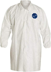 Dupont - Size 4XL White Disposable Chemical Resistant Lab Coat - Tyvek, Snap Front, Elastic Cuff - Exact Industrial Supply
