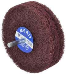 Merit Abrasives - 4" Diam, Medium Mounted Scrubber Buffing Wheel - 3 Ply, Medium Grade, 1/4" Shank Diam, 6,000 RPM - Exact Industrial Supply