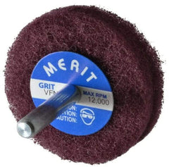 Merit Abrasives - 2" Diam, Medium Mounted Scrubber Buffing Wheel - 2 Ply, Very Fine Grade, 1/4" Shank Diam, 12,000 RPM - Exact Industrial Supply