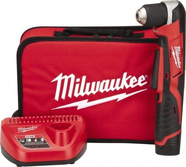 Milwaukee Tool - 12 Volt 3/8" Chuck Right Angle Handle Cordless Drill - 0-800 RPM, Keyless Chuck, Reversible, 1 Lithium-Ion Battery Included - Exact Industrial Supply