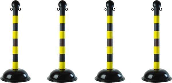 PRO-SAFE - 41" High, 2" Pole Diam, Warning Post - 16" Base Diam, Black & Yellow Plastic Post - Exact Industrial Supply