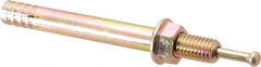 Wej-It - 1/2" Diam, 1/2" Drill, 4-3/4" OAL, 3" Min Embedment Hammer Drive Concrete Anchor - Grade 5 Iron (Pin)/Steel (Body), Zinc Yellow Dichromate Finish, Hex Nut Head, Hex Drive - Exact Industrial Supply