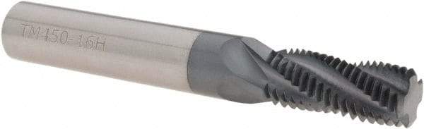 Scientific Cutting Tools - 9/16-16 UN, 0.45" Cutting Diam, 4 Flute, Solid Carbide Helical Flute Thread Mill - Internal/External Thread, 1.088" LOC, 3-1/2" OAL, 1/2" Shank Diam - Exact Industrial Supply
