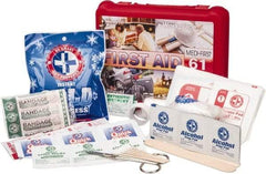 Medique - 61 Piece, Multipurpose/Auto/Travel First Aid Kit - 8" Wide x 2-1/2" Deep x 6" High, Plastic Case - Exact Industrial Supply