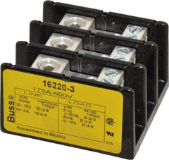 Cooper Bussmann - 3 Poles, 175 Amp, 8-2/0 AWG (Al), 14-2/0 AWG (Cu) Primary, 4-14 AWG (Cu), 4-8 AWG (Al) Secondary, Thermoplastic Power Distribution Block - 600 VAC/VDC, 1 Primary Connection, 5.2 Inch Long x 3.32 Inch Deep x 4 Inch High - Exact Industrial Supply