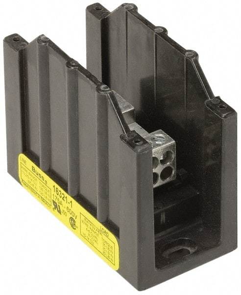 Cooper Bussmann - 2 Poles, 310 Amp, 350 kcmil-6 AWG (Cu/Al) Primary, 4-12 AWG (Al), 4-14 AWG (Cu) Secondary, Thermoplastic Power Distribution Block - 600 VAC/VDC, 1 Primary Connection, 3.58 Inch Long x 3.32 Inch Deep x 4 Inch High - Exact Industrial Supply