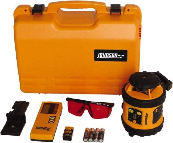 Johnson Level & Tool - 800' (Exterior) Measuring Range, 1/8" at 50' Accuracy, Self-Leveling Rotary Laser - ±3° Self Leveling Range, 200, 400 & 600 RPM, 2 Beams, AA Battery Included - Exact Industrial Supply