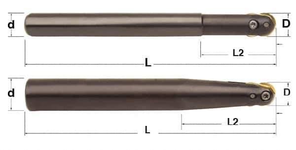 Minicut International - 3/4" Cut Diam, 0.512" Max Depth of Cut, 3/4" Shank Diam, 6" OAL, Indexable Ball Nose End Mill - 2-3/8" Head Length, Straight Shank, BNMI Toolholder, BNSI 0750 Insert - Exact Industrial Supply