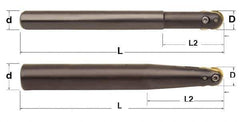 Minicut International - 3/4" Cut Diam, 0.512" Max Depth of Cut, 3/4" Shank Diam, 6" OAL, Indexable Ball Nose End Mill - 2-3/8" Head Length, Straight Shank, BNMI Toolholder, BNSI 0750 Insert - Exact Industrial Supply