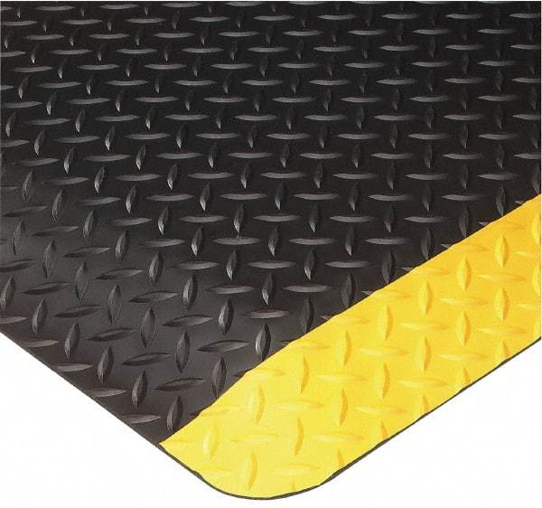 Wearwell - 10' Long x 3' Wide, Dry Environment, Anti-Fatigue Matting - Black with Yellow Borders, Vinyl with Nitrile Blend Base, Beveled on 4 Sides - Exact Industrial Supply