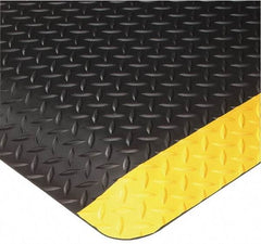 Wearwell - 10' Long x 3' Wide, Dry Environment, Anti-Fatigue Matting - Black with Yellow Borders, Vinyl with Nitrile Blend Base, Beveled on 4 Sides - Exact Industrial Supply