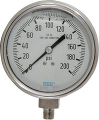 Wika - 4" Dial, 1/4 Thread, 0-200 Scale Range, Pressure Gauge - Lower Connection Mount, Accurate to 1% of Scale - Exact Industrial Supply