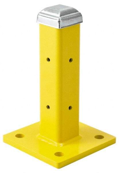 Steel King - Single 12 Inch High Corner and Center Steel Guard Rail Mount Post - Yellow, For Use with Steel King Railing - Exact Industrial Supply
