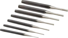 Proto - 7 Piece, 1/16 to 1/4", Pin Punch Set - Round Shank, Comes in Pouch - Exact Industrial Supply