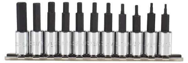 Proto - 11 Piece 1/4" Drive Inch Hex Bit Socket Set - 1/16 to 5/16" Hex - Exact Industrial Supply