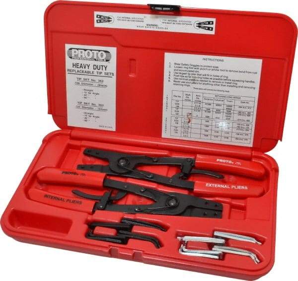 Proto - 18 Piece, Retaining Ring Pliers Set - 9-1/2" OAL - Exact Industrial Supply