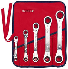 Proto - 5 Piece, 1/4 x 5/16 to 3/4 x 7/8", 6 & 12 Point, Ratcheting Box Wrench Set - Inch System of Measurement, Full Polish Finish, Comes in Nylon Roll - Exact Industrial Supply