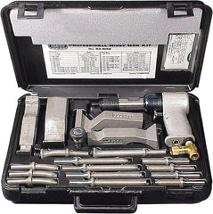 Pneumatic Rivet Tool Kit Includes Springs, Power Regulator, Rivet Sets (.401 Shank), 3X Riveting Air Hammer, Bucking Bars