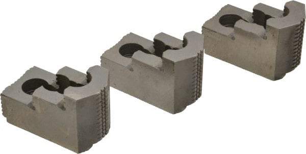 Atlas Workholding - 8" Max Chuck Diam Compatibility, Hard Steel 1.5mm x 60° Serrated Hard Lathe Top Jaws - 1.57" Wide x 2.95" Long x 1.96" High - Exact Industrial Supply