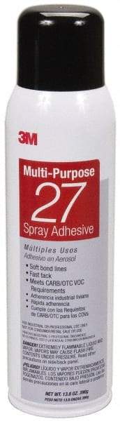 3M - 20 oz Aerosol Clear Spray Adhesive - High Tack, 140°F Heat Resistance, 78 Sq Ft Coverage, Low Strength Bond, 10 min Max Bonding Time, Flammable, Series 27 - Exact Industrial Supply