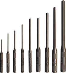 Mayhew - 9 Piece, 1/16 to 5/16", Roll Pin Punch Set - Round Shank, Alloy Steel, Comes in Pouch - Exact Industrial Supply