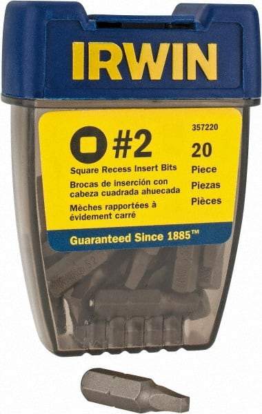 Irwin - 1/4" Drive, #2 Square Recess Screwdriver Bit - 1" OAL - Exact Industrial Supply