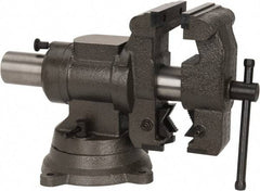 Palmgren - 5-1/8" Jaw Width x 4, 4-1/2" (V-Jaw) Jaw Opening Capacity, 3-1/2" Throat Depth, Bench & Pipe Combination Vise - 1/4 to 3-1/2" Pipe Capacity, Swivel Base, Bolt Down Attachment, Cast Iron (Body), Steel (Jaw Plate) - Exact Industrial Supply