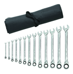 13 Piece - XL Series Combo Ratcheting Set - SAE - Roll - Exact Industrial Supply