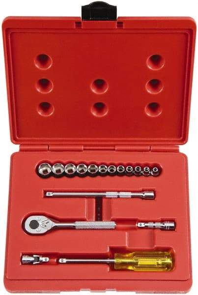 Proto - 17 Piece 1/4" Drive Socket Set - 6 Points, 4mm to 14mm Range, Metric Measurement Standard - Exact Industrial Supply