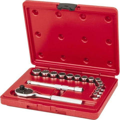 Proto - 16 Piece 3/8" Drive Socket Set - 12 Points, 6mm to 19mm Range, Metric Measurement Standard - Exact Industrial Supply