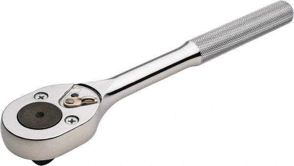 Proto - 1/2" Drive Pear Head Ratchet - Chrome Finish, 10" OAL, 24 Gear Teeth, Standard Knurled Handle, Standard Head - Exact Industrial Supply