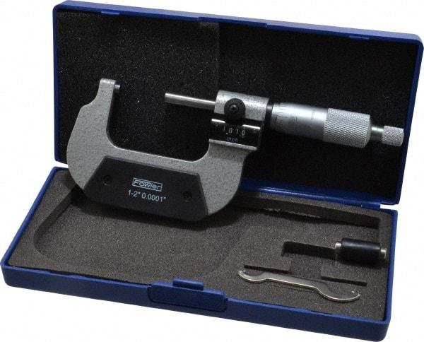 Fowler - 1 to 2" Range, 0.0001" Graduation, Mechanical Outside Micrometer - Ratchet Stop Thimble, Accurate to 0.00016", Digital Counter - Exact Industrial Supply