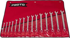 Proto - 15 Piece, 7 to 21mm, 12 Point, Combination Wrench Set - Metric System of Measurement, Satin Finish, Comes in Nylon Roll - Exact Industrial Supply