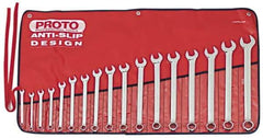 Proto - 17 Piece, 7mm to 24mm, 12 Point Combination Wrench Set - Metric Measurement Standard, Full Polish Finish, Comes in Tool Roll - Exact Industrial Supply