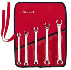 Proto - 5 Piece, 7mm x 8mm to 15mm x 17mm, 6 Point Flare Nut Wrench Set - Metric Measurement Standard, Satin Finish, Comes in Nylon Roll - Exact Industrial Supply