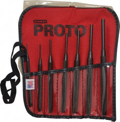 Proto - 7 Piece, 1/16 to 1/4", Pin Punch Set - Round Shank, Comes in Pouch - Exact Industrial Supply